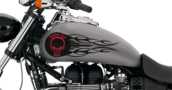 Click or Tap to View, Customize and Purchase Flaming Skull Badge Gas Tank Decals Image of Flaming Skull Badge Gas Tank Decals