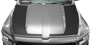 Image of Hockey Stick Hood Blackout Stripes on the 2019 Dodge RAM 1500