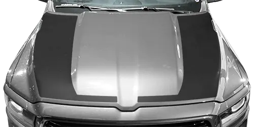2019-2026 RAM 1500 Hockey Stick Hood Blackout Stripes on vehicle image.
